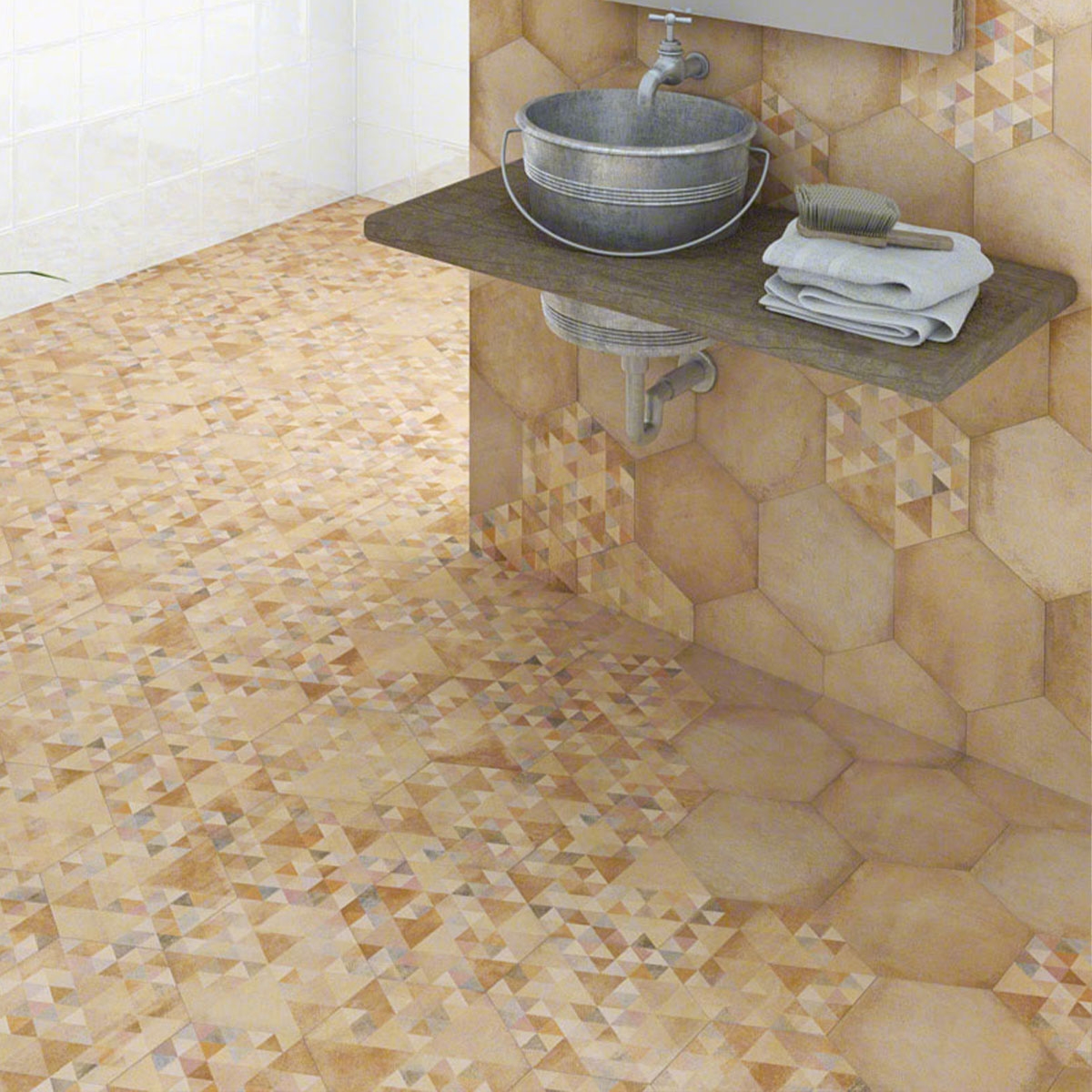 Bampton Beige (caixa) Pavimento em mosaico porcelânico rústico