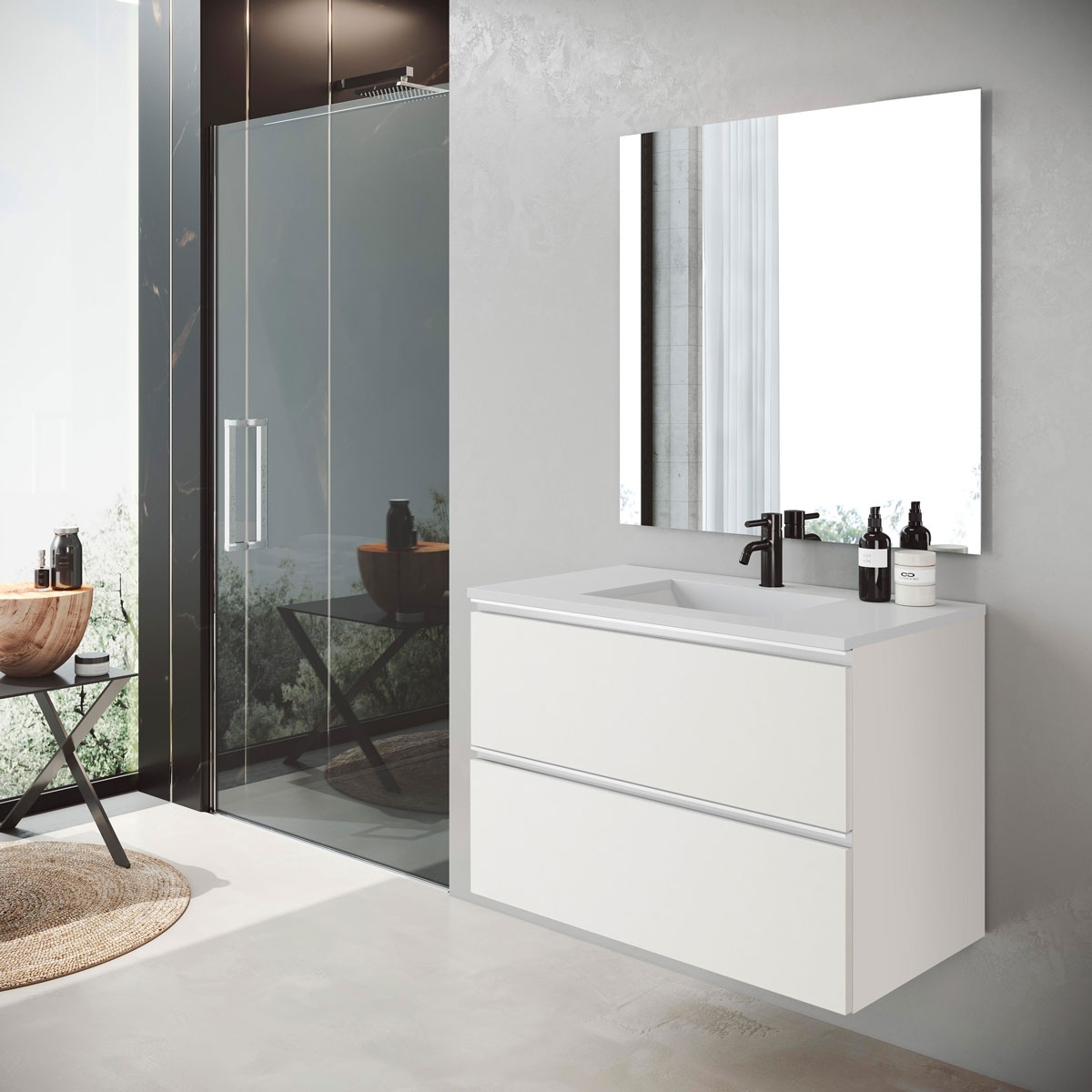 Mueble de baño suspendido de 120 cm con lavabo integrado color Blanco Ada Modelo Granada3
