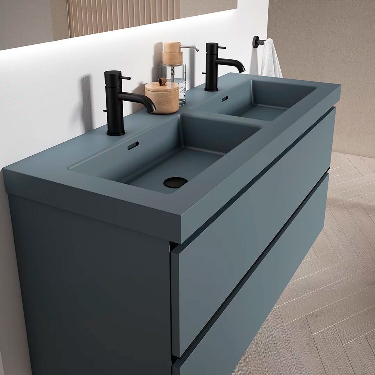 Mueble de baño suspendido de 120 cm con lavabo integrado color Avio Modelo Granada1