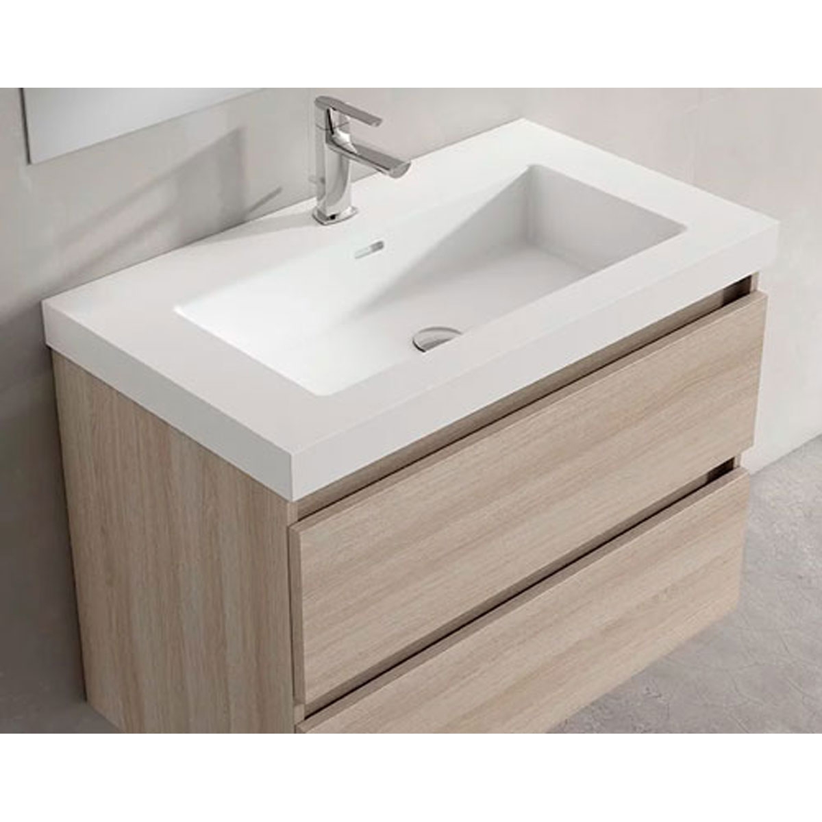 Mueble de baño suspendido de 120 cm con lavabo integrado acabado crudo Modelo Granada4