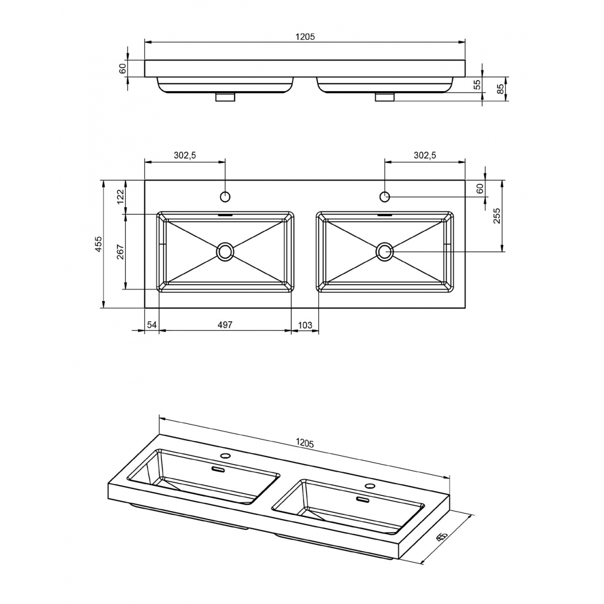 120 cm hängende Badezimmermöbel mit integriertem Waschbecken Avio Model Granada0