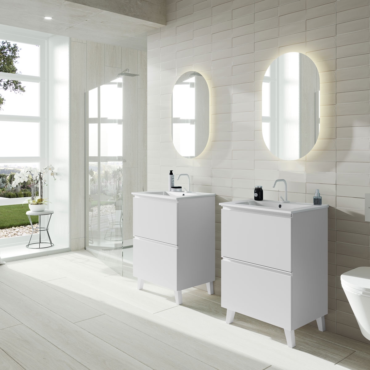 60 cm floor bathroom furniture with integrated sink in White Ada Model Granada9
