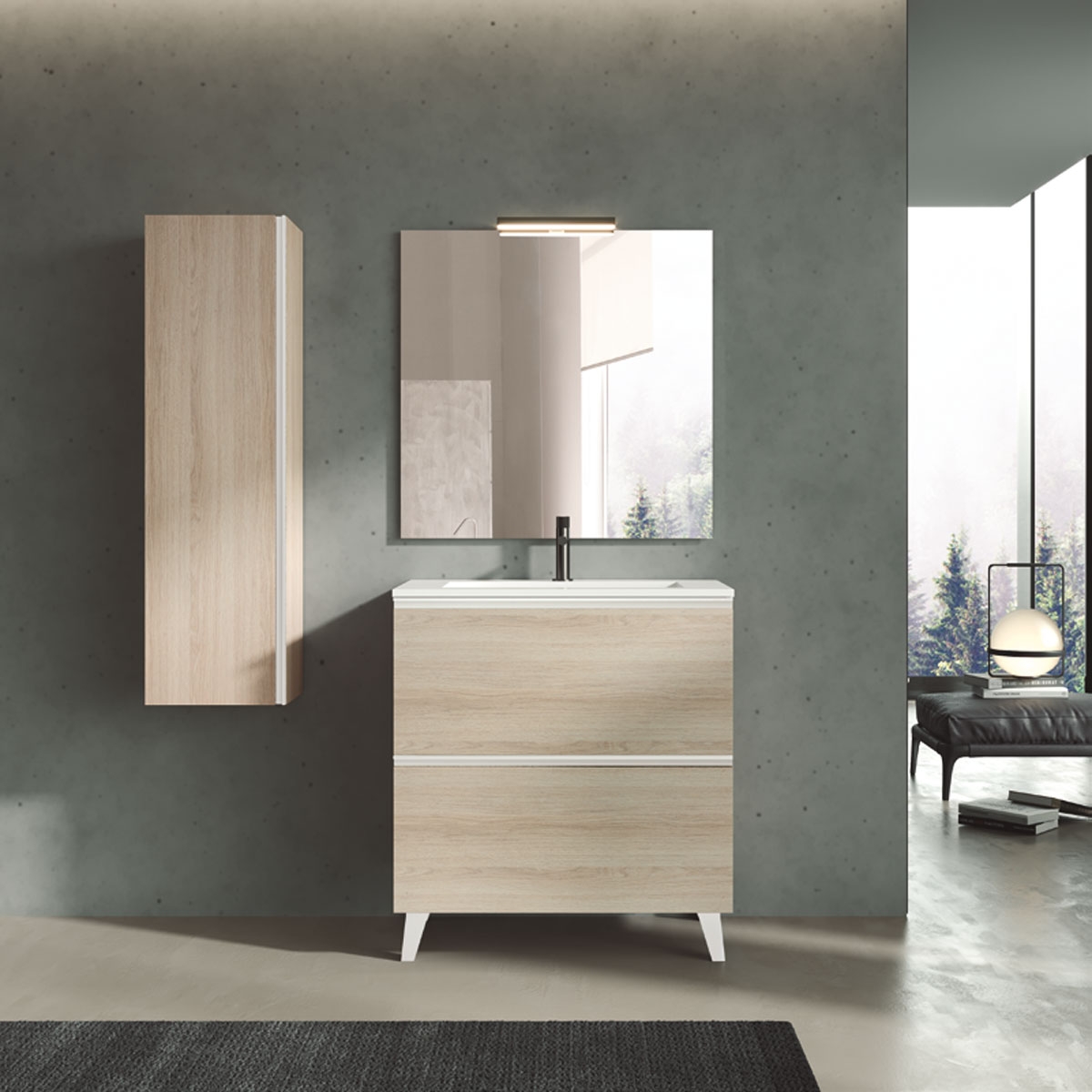 Mueble de baño con lavabo integrado, diseño moderno desde el suelo