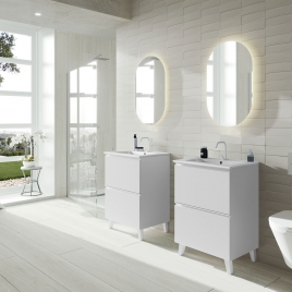 Mueble de baño de suelo de 60 cm con 2 cajones con lavabo sobre encimera color Blanco Ada Modelo Granada