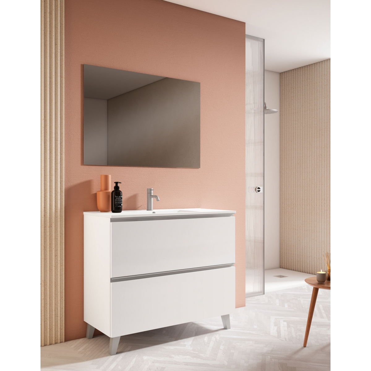 Mueble de baño de suelo de 80 cm con 2 cajones con lavabo integrado color Blanco Ada Modelo Granada2
