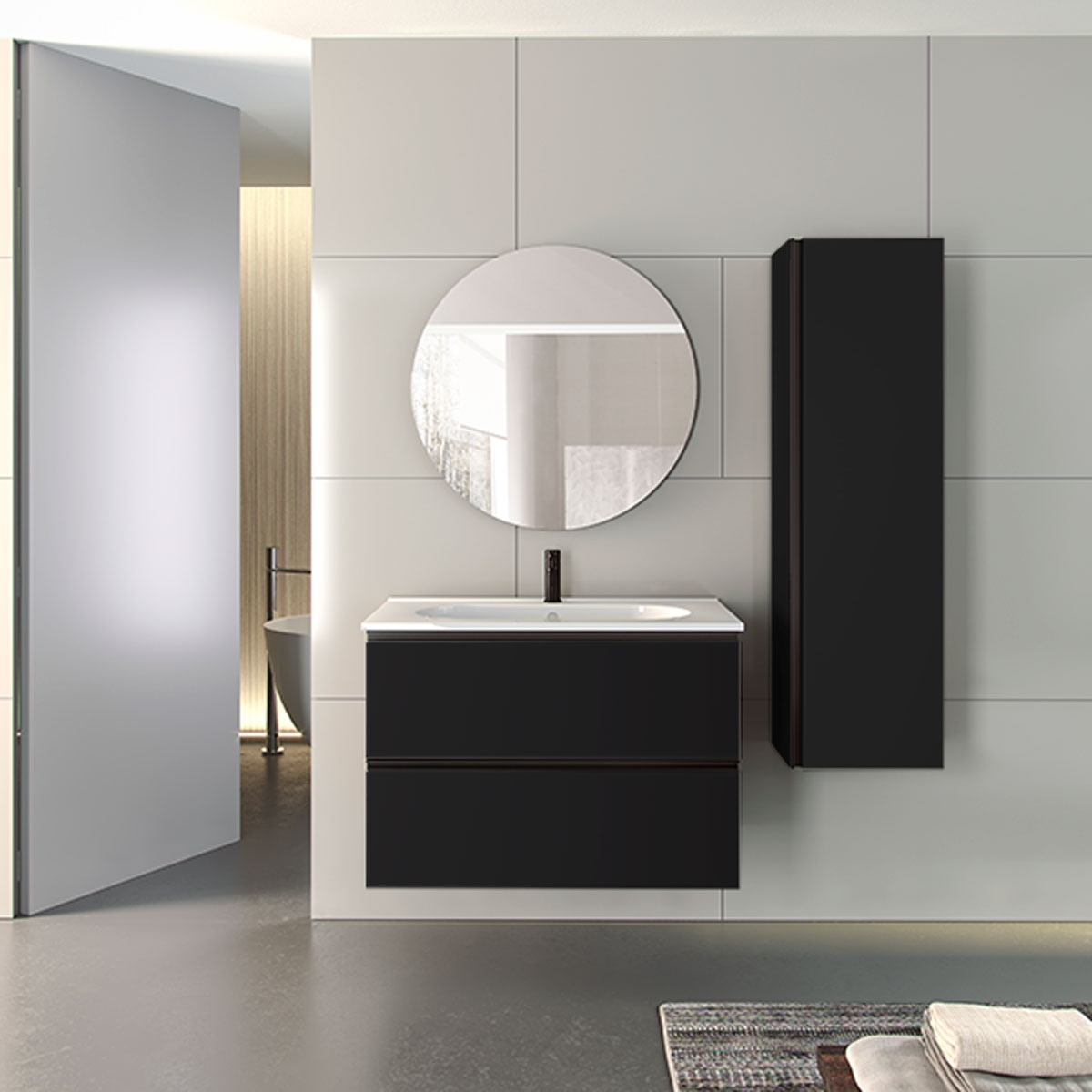 Mueble de baño de suelo de 80 cm con 2 cajones con lavabo sobre encimera acabado black Modelo Granada1