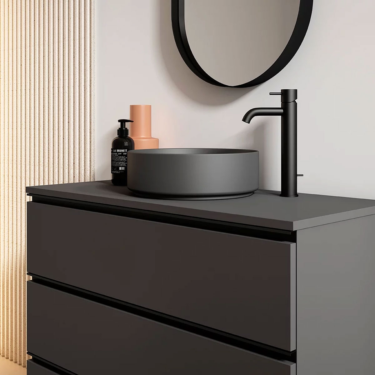 Mueble de baño de suelo de 80 cm con 2 cajones con lavabo sobre encimera  acabado black Modelo Granada