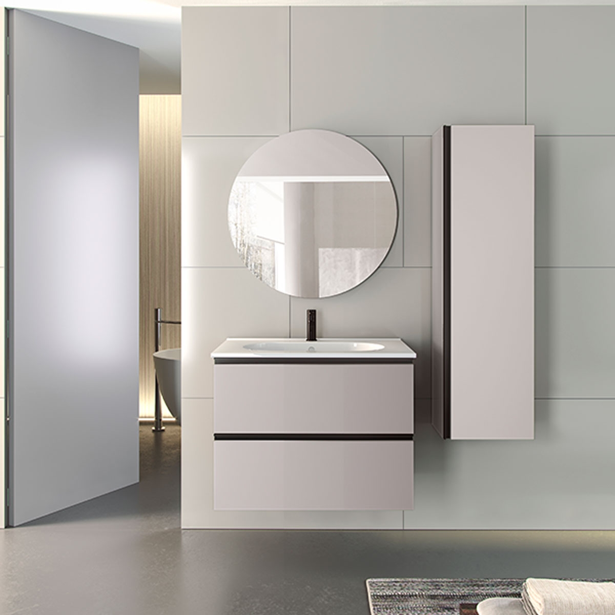 Mueble de baño de suelo de 80 cm con 2 cajones con lavabo integrado acabado cotton Modelo Granada3