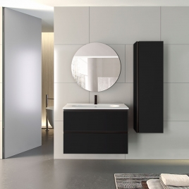Mueble de baño de suelo de 80 cm con 2 cajones con lavabo integrado acabado black Modelo Granada