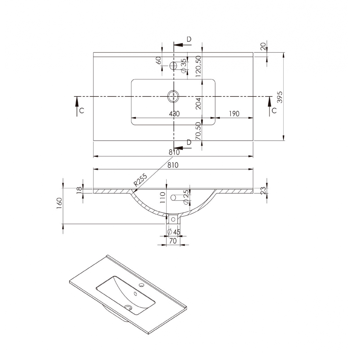 Móveis para casa de banho de 80 cm com 2 gavetas com lavatório de musgo integrado Modelo Granada7