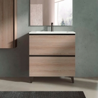Mueble de baño de suelo de 100 cm con 2 cajones con lavabo sobre encimera acabado canela Modelo Granadaw