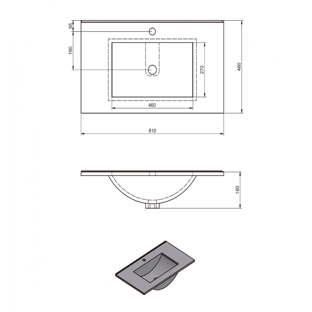 Mueble de baño de suelo de 80 cm con 3 cajones con lavabo integrado acabado black Modelo Granada2