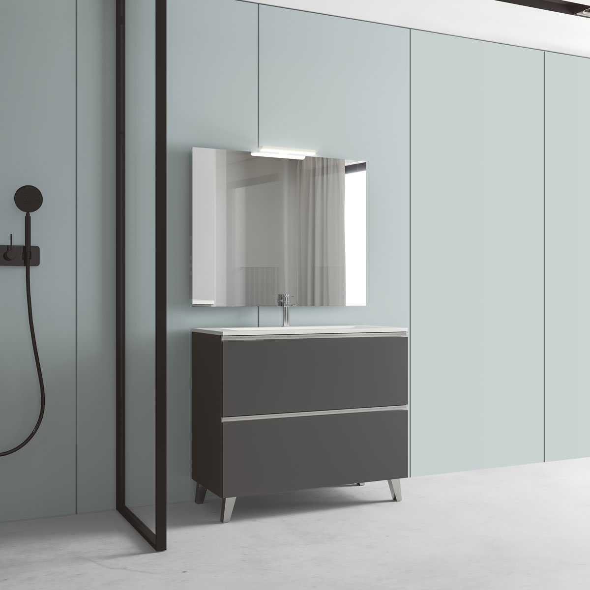 80 cm floor bathroom furniture with 3 drawers with integrated sink ash color Model Granada9