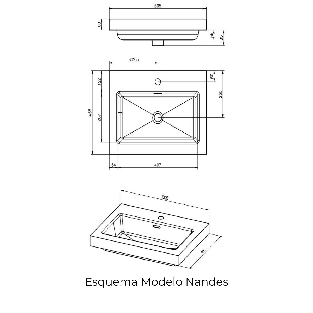 Armário de casa de banho de chão de 60 cm com 3 gavetas e lavatório integrado cor de musgo Modelo Granada3