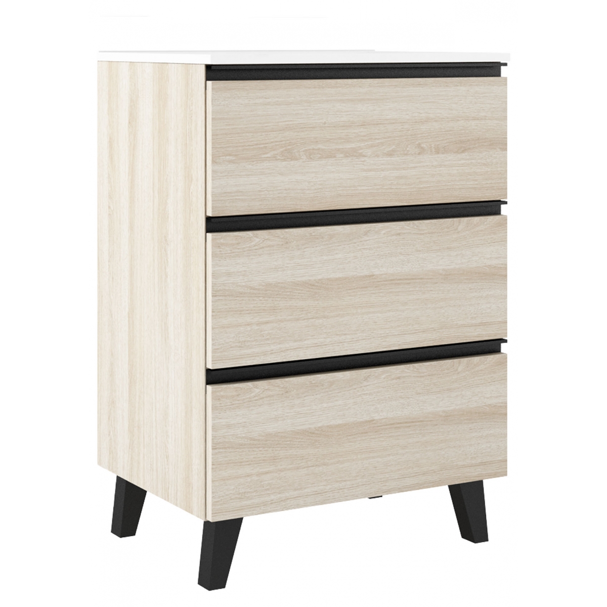 Meuble de salle de bain au sol de 60 cm avec 3 tiroirs avec évier intégré finition brute Modèle Granada0