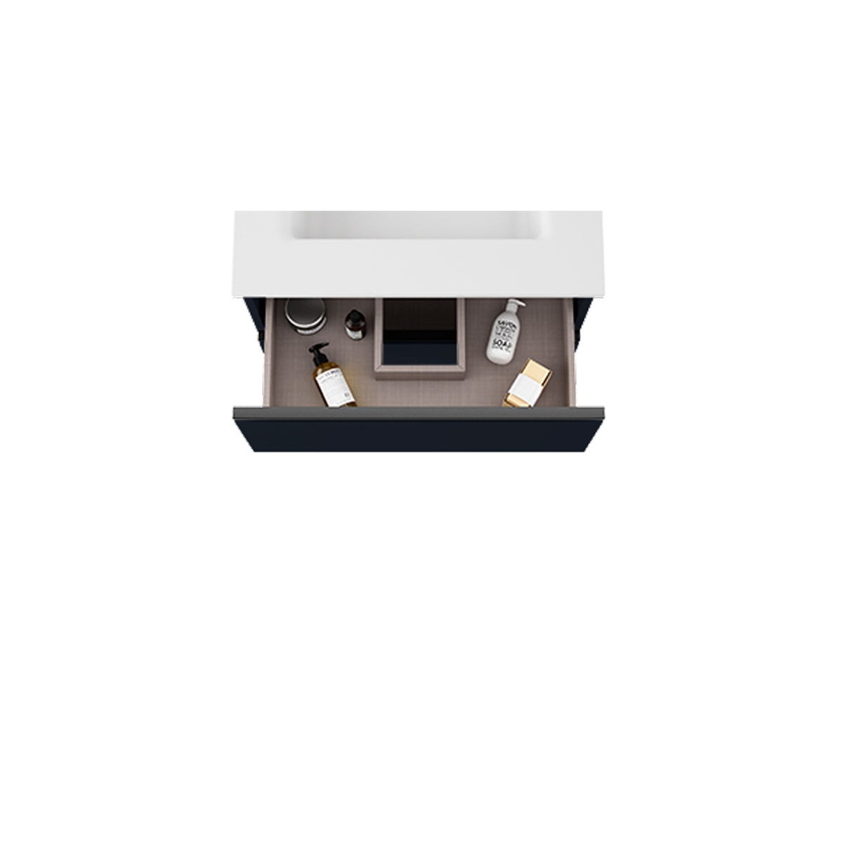 Mueble de baño de suelo de 60 cm con 3 cajones con lavabo integrado acabado navy Modelo Granada8