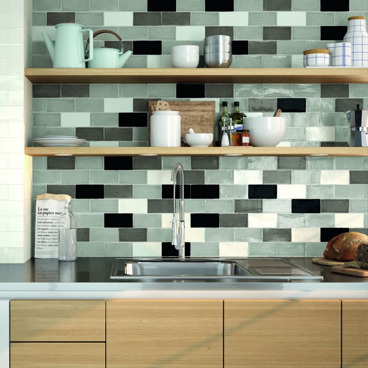 Photos d’ambiance de Atelier Black Glossy 7.5x15 (Boîte 0.49 m2) [48354]