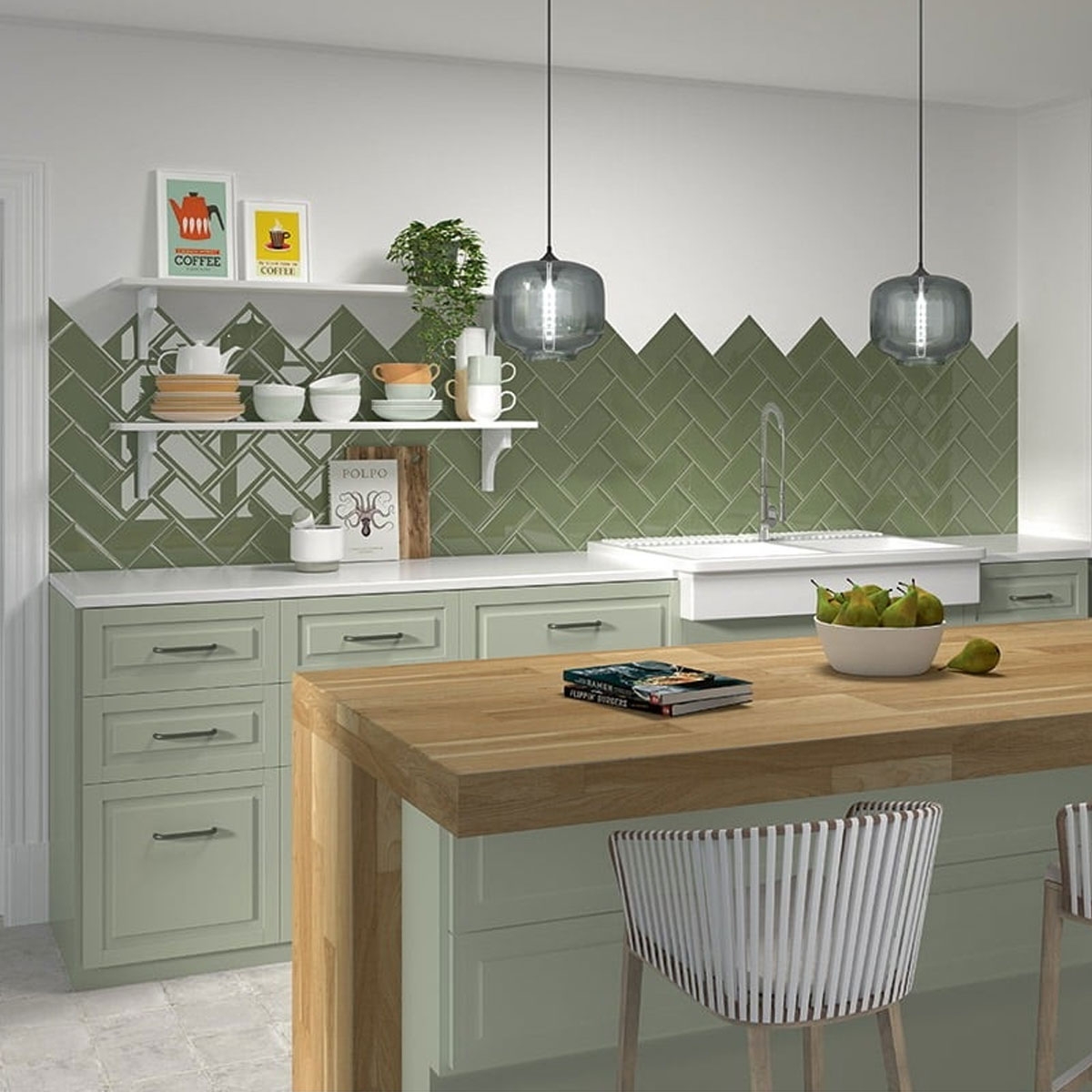 Small format coating Mainzu - Bissel Olive Green gloss 10x20 cm (box 1 m2)