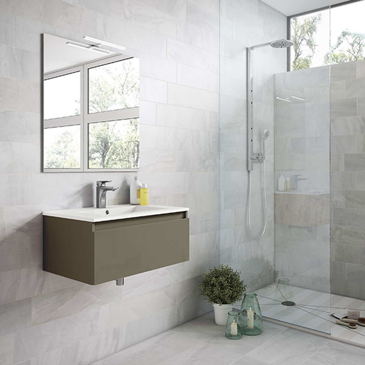 Wall-mounted bathroom furniture with integrated sink Model Box8