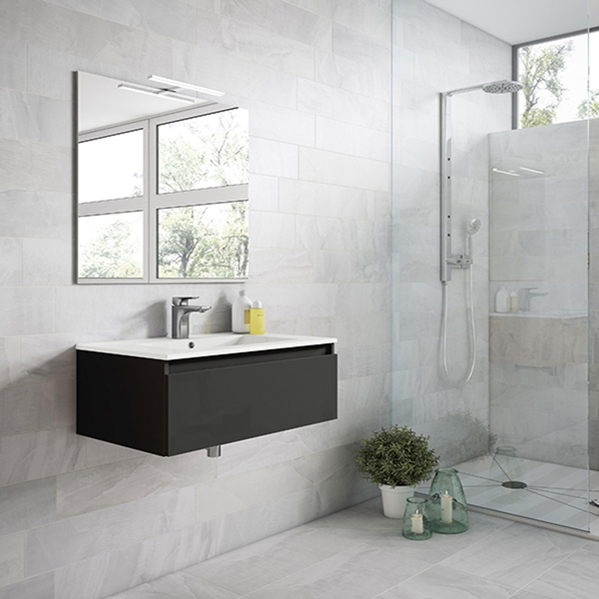 Mueble de baño suspendido con lavabo integrado Modelo Box0