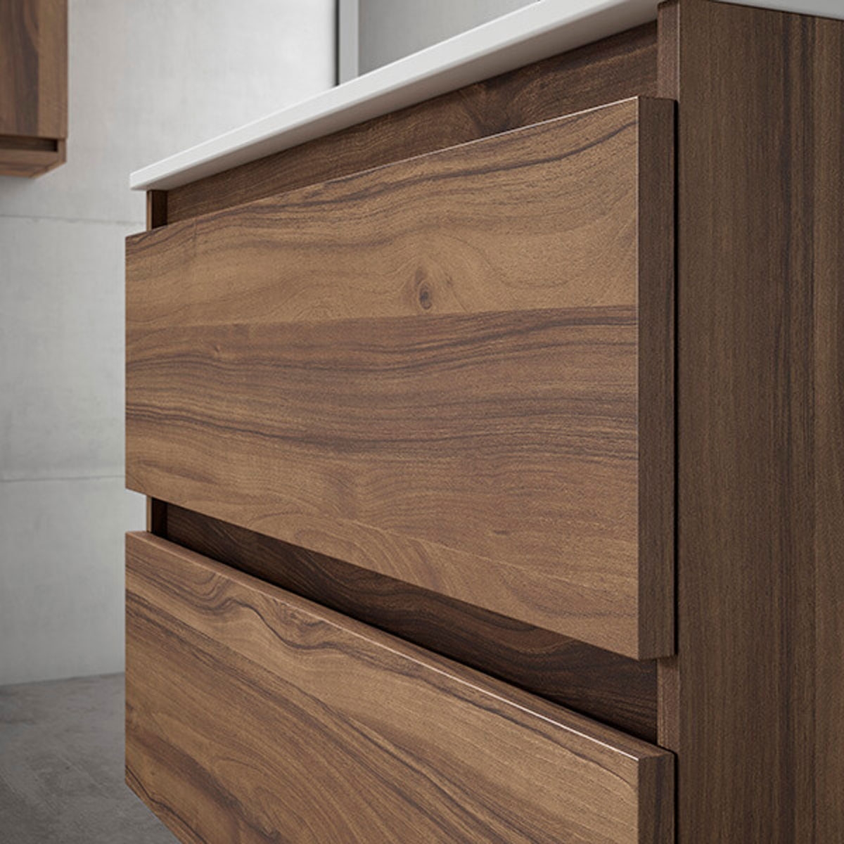 Bathroom furniture with integrated wood sink wood drawer wood
