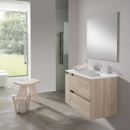 Foto de Mueble de baño suspendido con lavabo integrado con 2 cajones y 1 puerta Modelo Box