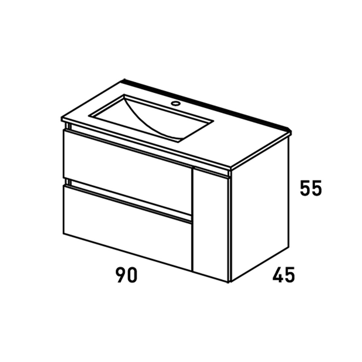 Bathroom furniture with integrated sink 90cm