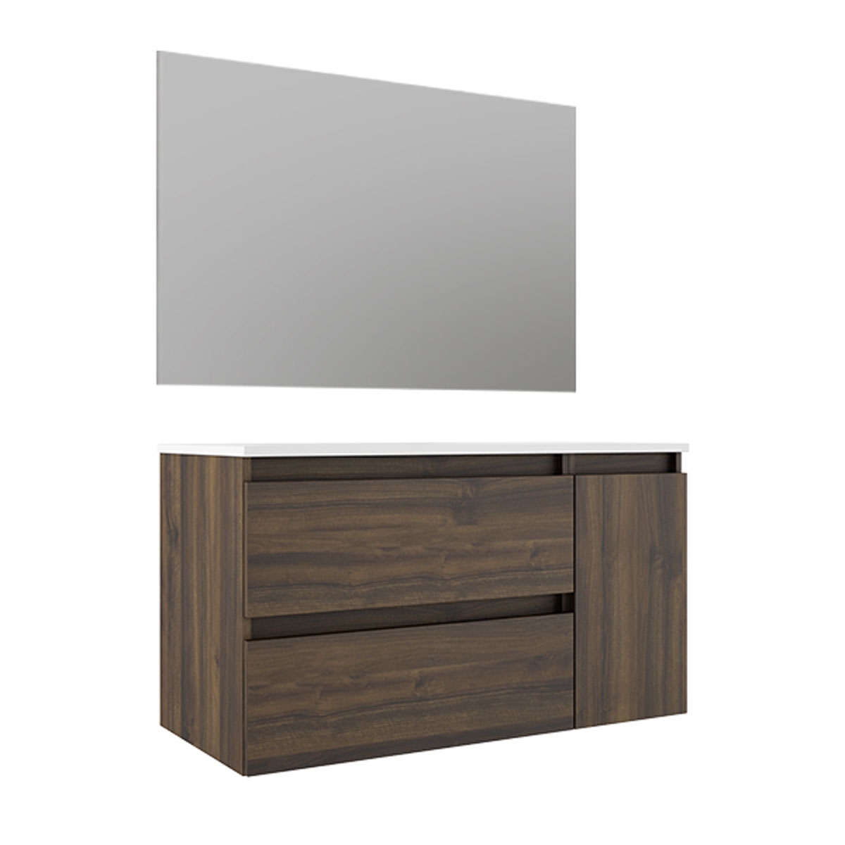 Bathroom furniture with integrated sink door and drawers