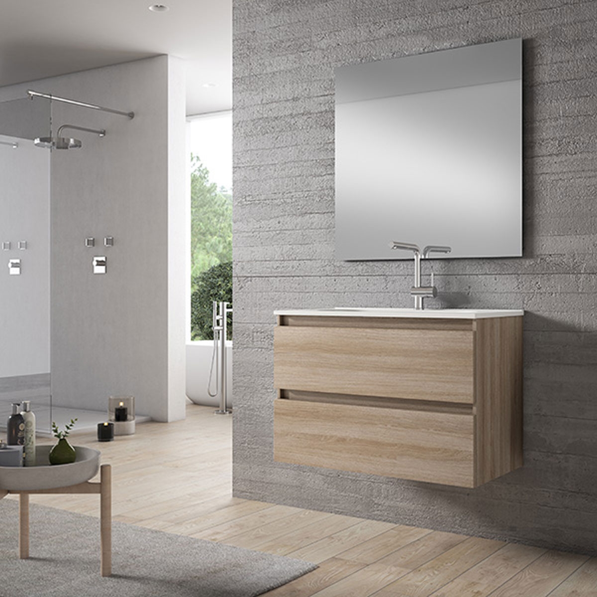 Bathroom furniture with integrated sink wood