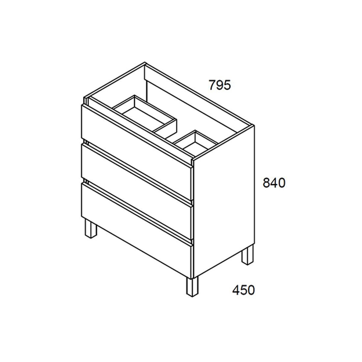 Mueble de baño con patas lavabo integrado medida 80cm