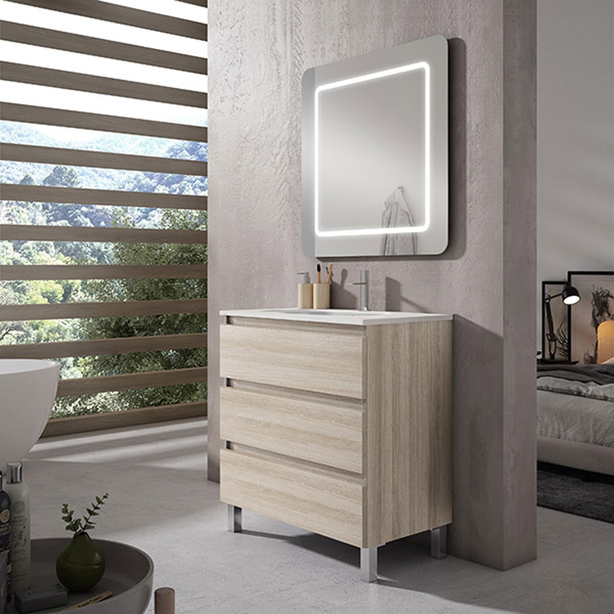 Meubles de salle de bain avec pieds en bois