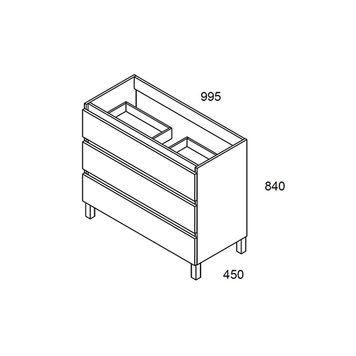 Bathroom furniture with legs and integrated sink size 100cm