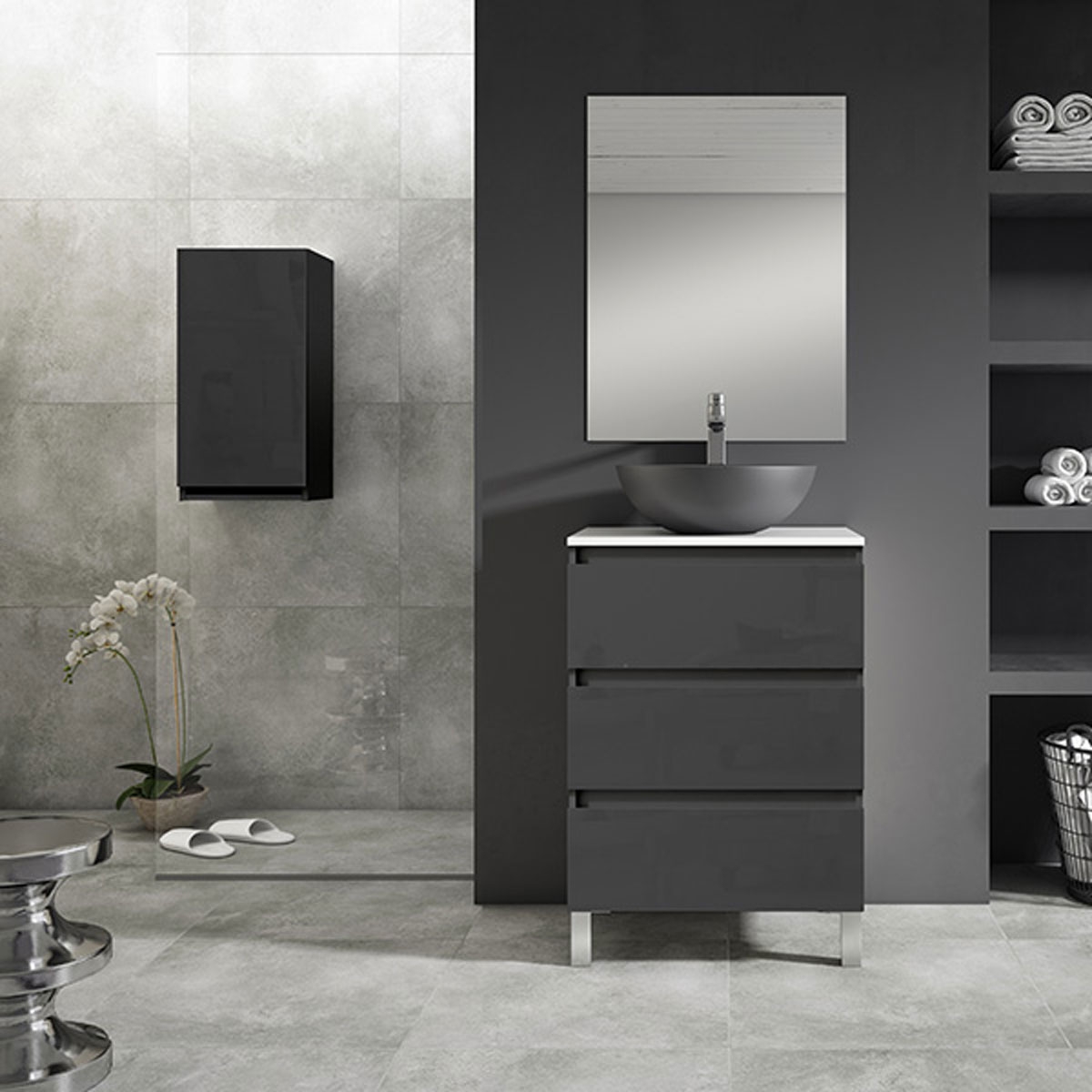 Meubles de salle de bain avec pieds et lavabo intégré