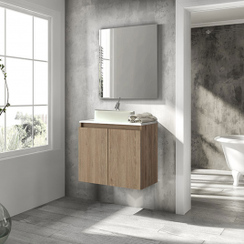 Meuble de salle de bain suspendu avec lavabo à poser 2 portes Model Box