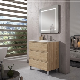 Foto de Mueble de baño con patas con lavabo integrado 3 cajones profundidad reducida Modelo Box
