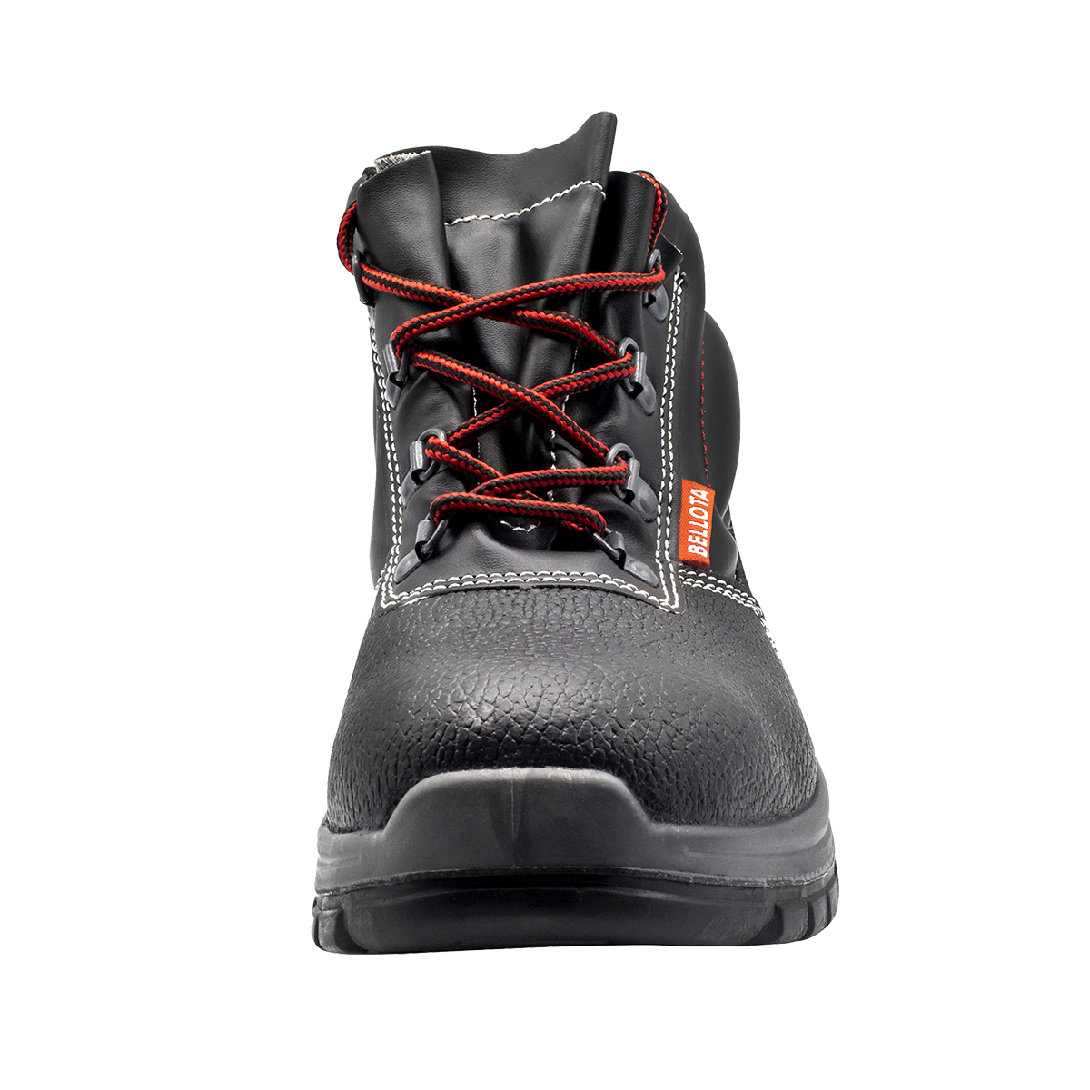 Frontdetail-Sicherheitsstiefel Bellota 72300 Schwarz und Rot Leder S3