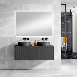 Hängende Badezimmermöbel 120 cm breit Eschen mit 2 Schubladen Modell Bari