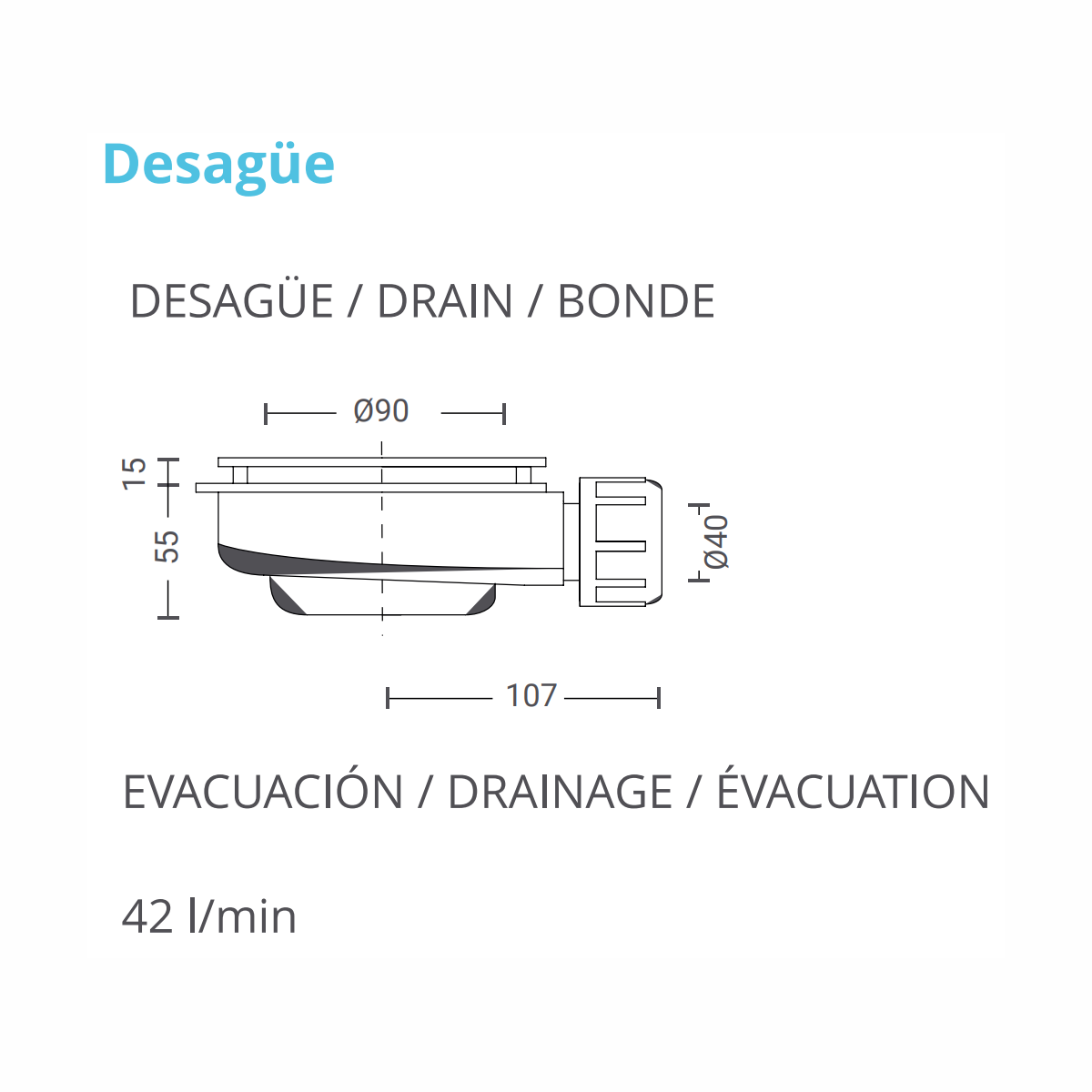 Vidange du receveur de douche en résine beige McBath Diva