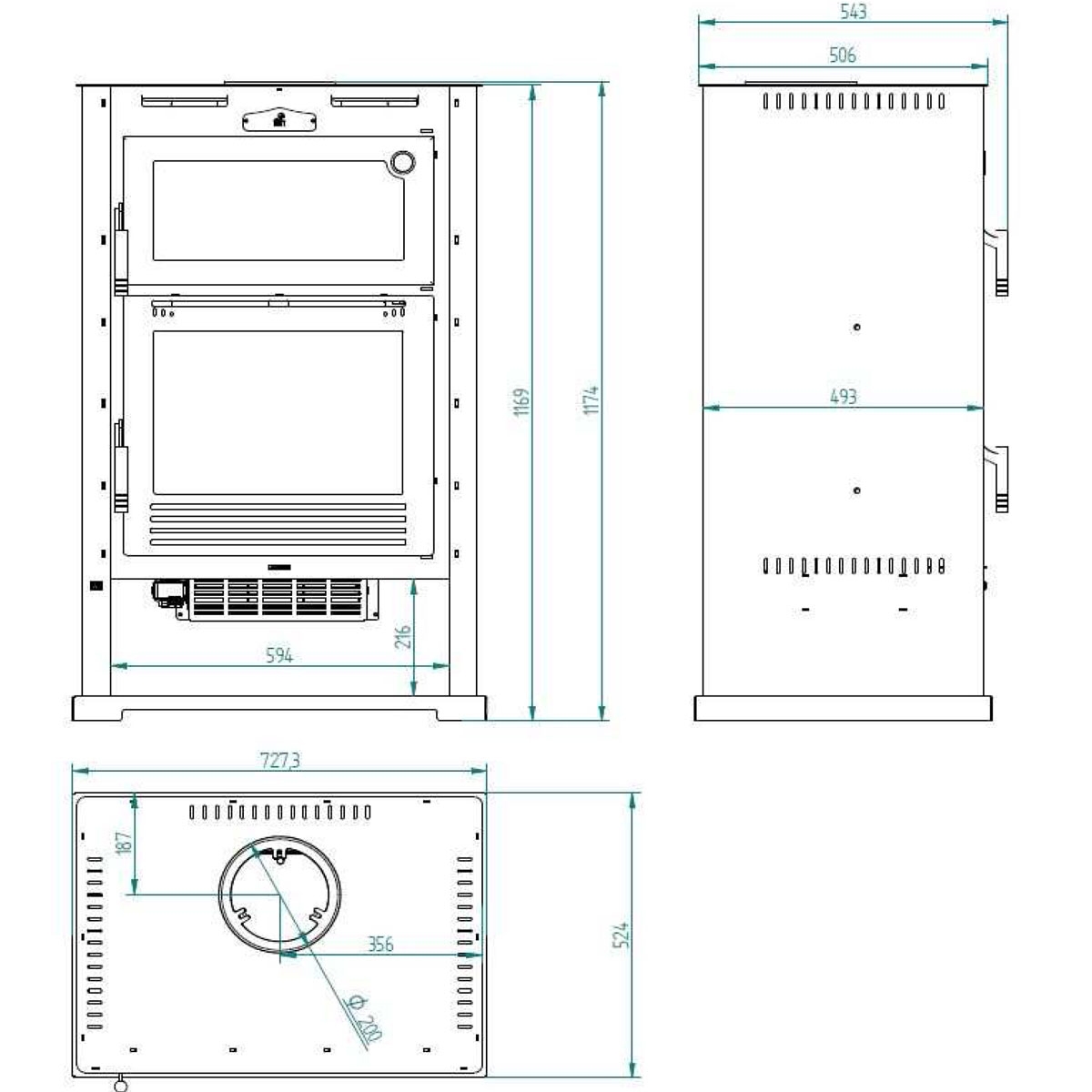 Wood stove with oven M-107 measures