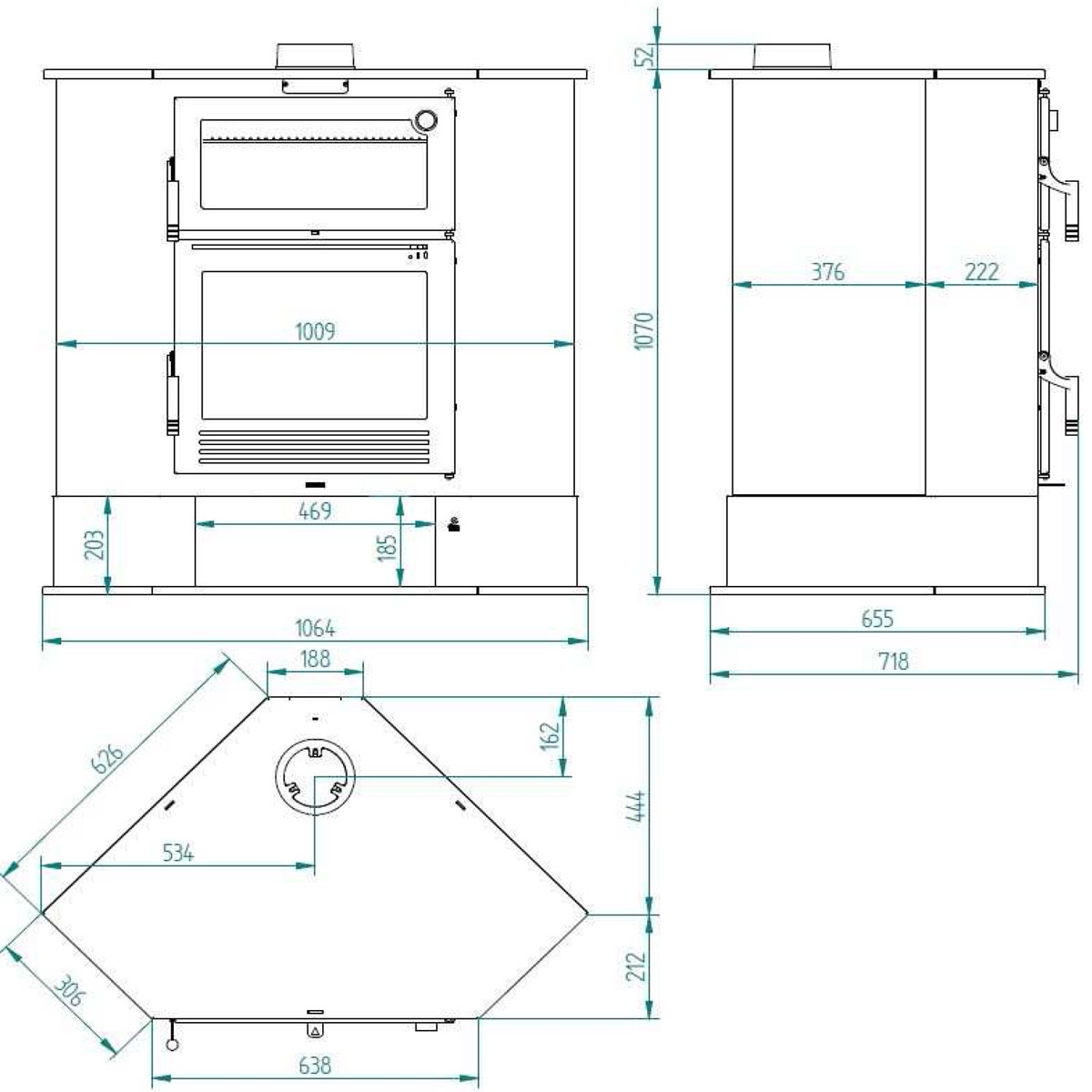 Fogão a lenha de canto com medidas CH-8 R