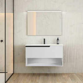 Foto de Móveis de casa de banho suspensos 1 gaveta/1 furo com lavatório em branco Ada Model Eleven