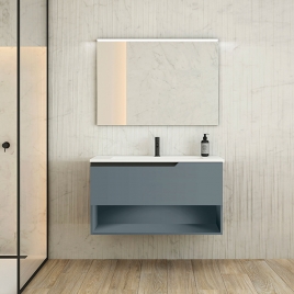 Mueble de baño suspendido 1 cajón/1 hueco con lavabo color Avio Modelo Eleven