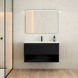 Foto de Mueble de baño suspendido 1 cajón/1 hueco con lavabo color Black Modelo Eleven