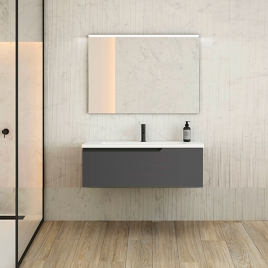 Meuble de salle de bain suspendu 1 tiroir avec lavabo Couleur frêne Modèle Eleven