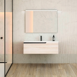 Foto de Mueble de baño suspendido 1 cajón con lavabo color Crudo Modelo Eleven