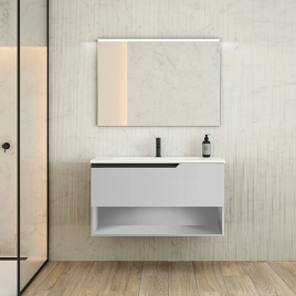 Suspended bathroom furniture 1 drawer/1 hole with sink color Griggio Model Eleven