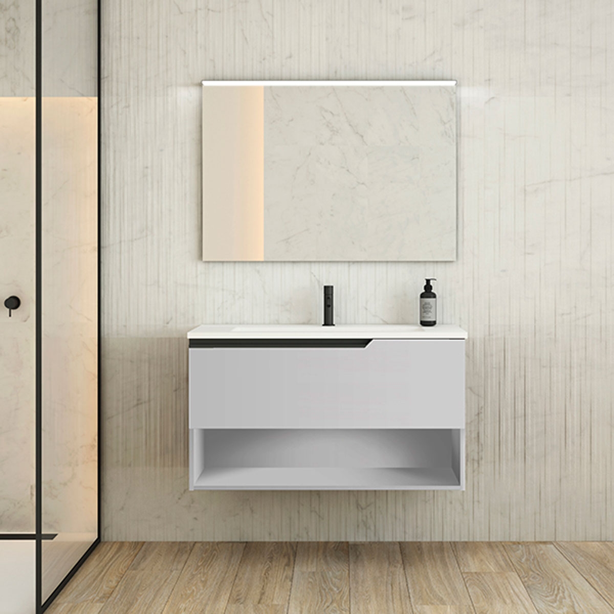 Mueble de baño suspendido de 60 cm con lavabo integrado color griggio  Modelo Granada