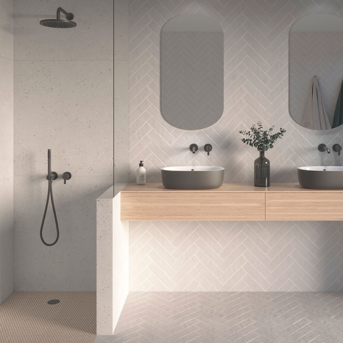 Salles de bains avec revêtement gris