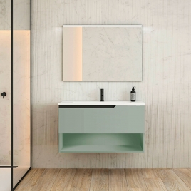 Foto de Mueble de baño suspendido 1 cajón/1 hueco con lavabo color Musgo Modelo Eleven