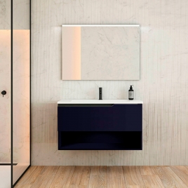 Mueble de baño suspendido 1 cajón/1 hueco con lavabo color Navy Modelo Eleven